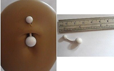 White Titanium Curved Barbell Navel Belly Ring Balls 14 gauge 14g - I Love My Piercings!