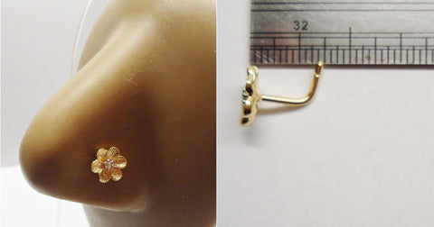 18k Gold Plated Nose Ring Pin L Shape Stud Large CZ Crystal Flower 20 gauge 20g - I Love My Piercings!