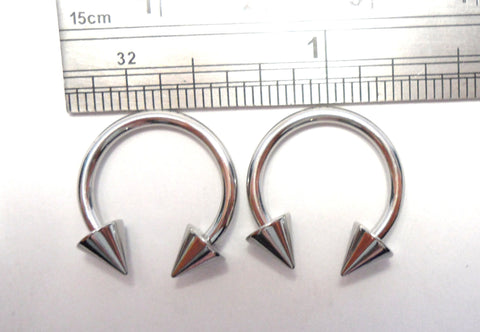 Pair Sugical Steel Horseshoes Spikes Spiked Hoops 14 gauge 14g 12 mm Diameter - I Love My Piercings!