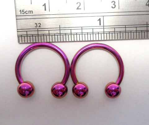 Pair Purple Titanium Horseshoes 4 mm Balls Hoops 14 gauge 14g 12 mm Diameter - I Love My Piercings!