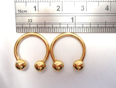 Pair Gold Titanium Horseshoes 5 mm Balls Hoops 14 gauge 14g 12 mm Diameter - I Love My Piercings!