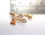 18k Gold Plated Barbell Ribbon Bow Crystal VCH Jewelry Clitoral Clit Hood 14 gauge 14g - I Love My Piercings!