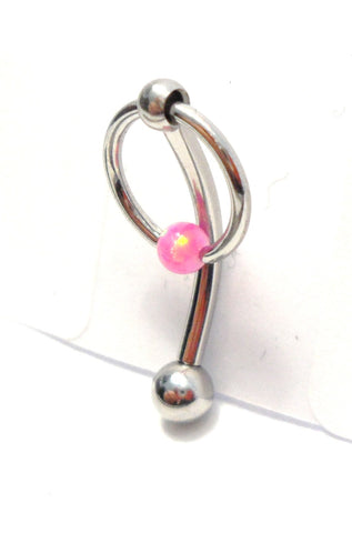 Pink Opal Stone Hoop Dangle Barbell Bar VCH Jewelry Clit Clitoral Hood Ring 14 gauge 14g - I Love My Piercings!