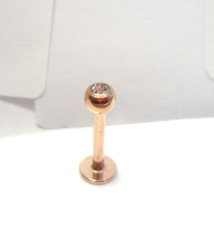 Rose Gold Titanium Clear Crystal Stud Ring Round Straight Flat Back 16 gauge 16g - I Love My Piercings!