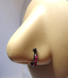 Black Titanium L Shape Nose Ring Stud Hoop Triple Pink Crystal 18 gauge 18g - I Love My Piercings!