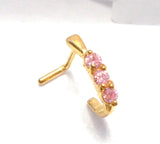 18K Gold Plated L Shape Nose Ring Stud Hoop Triple Pink CZ Crystals 18 gauge 18g - I Love My Piercings!