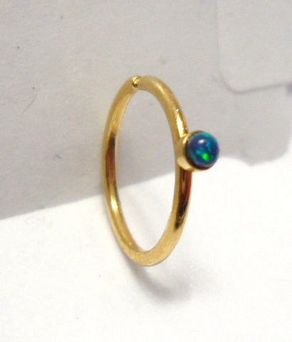 18k Yellow Gold Plated Blue Opal Cup Ball Seamless Hoop Ring 20 gauge 20g 8 mm - I Love My Piercings!