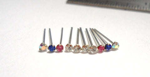 10 Sterling Silver Claw Set Tiny Crystal Nose Studs 22 gauge Choose L or straight - I Love My Piercings!