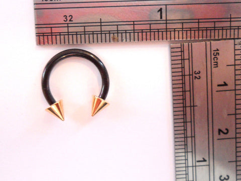 Black Gold Spike Titanium Lip Cartilage Nipple Horseshoe Hoop Ring 14 gauge 14g - I Love My Piercings!