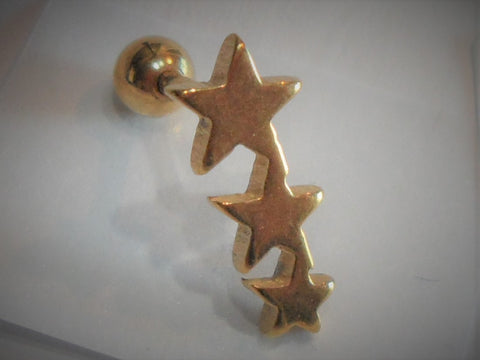 18k Gold Plated Shooting Falling Stars Ear Stud Post Cartilage Piercing 16g