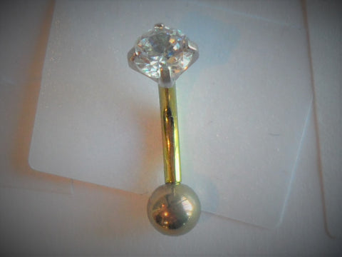 Yellow Gold Pure Titanium Clear Crystal VCH Vertical Clit Hood 14 gauge
