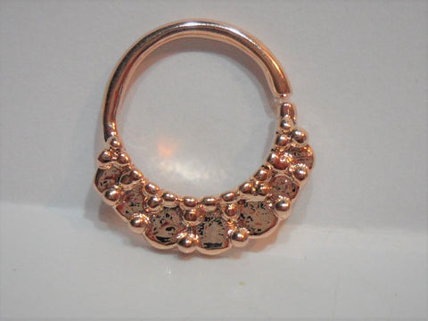 18k Rose Gold Plated Hammered Ornate Seamless Hoop Ring 16 gauge 16g