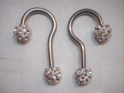 Pair Stainless Surgical Steel Dangle Hoop Hook Gem Ball Earrings 14 gauge 14g