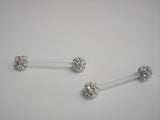 Flexible Metal Sensitive Gem Clear Crystal Balls Nipple Bars Rings Bioplast 14g - I Love My Piercings!