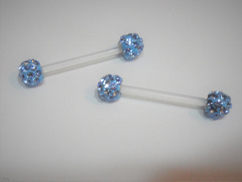 Flexible Metal Sensitive Gem Blue Crystal Balls Nipple Bars Rings Bioplast 14g - I Love My Piercings!