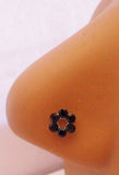 Sterling Nose Stud Ring L Shape Large Open Flower Crystal Black 20g 20 gauge - I Love My Piercings!