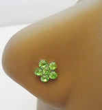 Sterling Silver Nose Stud Pin L Shape BIG Flower 20g 20 gauge Crystal Green - I Love My Piercings!