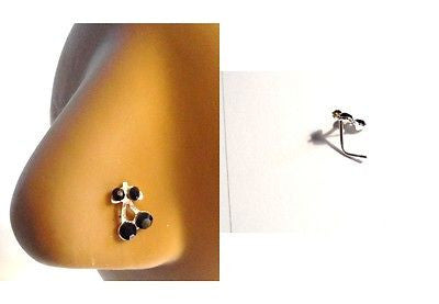 Black Cherry Crystal Nose Ring Stud Pin L Shape Sterling Silver 20 gauge 20g - I Love My Piercings!