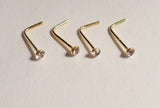 4 18k Gold Plated Clear Crystal Nose Studs L Shape Rings Posts 22 gauge 22g - I Love My Piercings!