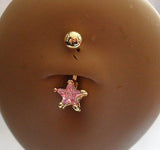 Gold Titanium Solitaire Pink Star Crystal Belly Curved Barbell Ring 14 gauge 14g - I Love My Piercings!