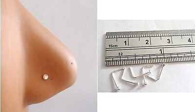 Sterling Silver Nose Studs L Shape Thin Posts Rings 22 gauge 22g AB Crystal - I Love My Piercings!