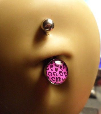Surgical Steel Belly Ring Cheetah Print Dome style 14 gauge 14g Purple Black - I Love My Piercings!