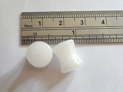 Pair 2 pieces White Murano Glass Plugs Double Flare Ear Lobe Gauges 2g 2 gauge - I Love My Piercings!