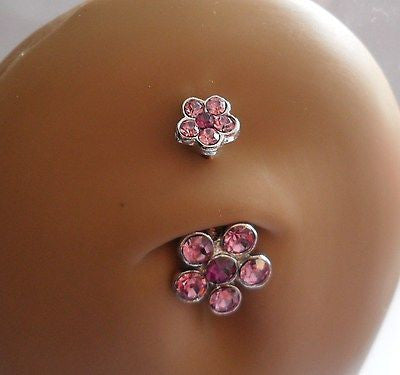 Surgical Steel Curved Barbell Belly Ring Double Flower Purple 14 gauge 14g - I Love My Piercings!