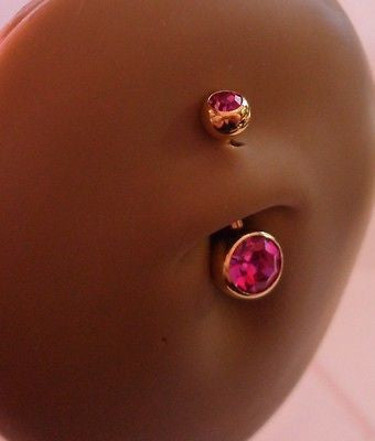 Gold Titanium Pink Double Crystal Belly Ring Curved Barbell 14 gauge 14g - I Love My Piercings!