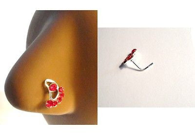 Red Crystal Nose Ring Stud Pin L Shape Sterling Silver 20 gauge 20g - I Love My Piercings!