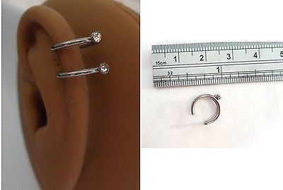 Ear Cuff Fake Helix Cartilage Piercing Jewelry Ear Hoop Double Crystal Clear - I Love My Piercings!