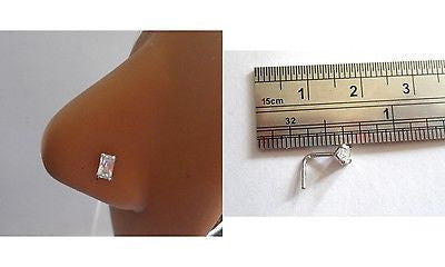Sterling Silver Nose Stud Pin Ring L Shape Rectangle Clear Crystal 22 gauge 22g - I Love My Piercings!