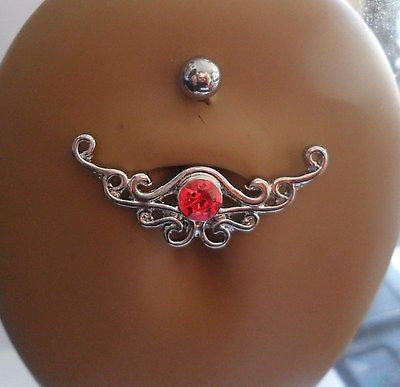 Surgical Steel Tribal Swirl Wings Belly Ring Crystal Gem 14 gauge 14g Red - I Love My Piercings!