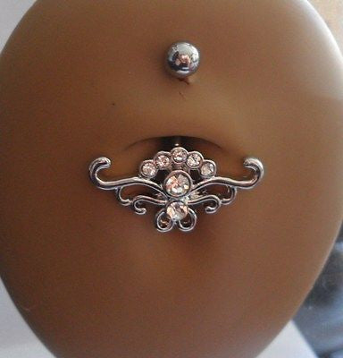 Surgical Steel Tribal Double Swirl Belly Ring Crystal Gem 14 gauge 14g Clear - I Love My Piercings!