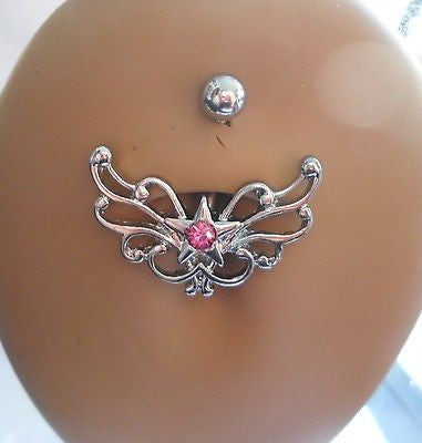 Surgical Steel Celtic Heart Star Belly Ring Crystal Gem 14 gauge 14g Pink - I Love My Piercings!