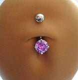 Surgical Steel Belly Ring Round Purple Crystal Solitaire Claw Set 14 gauge 14g - I Love My Piercings!