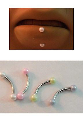 4 Piece Faux PEARL Vertical Labret Lip Ring 16 gauge 16g 8mm Post - I Love My Piercings!