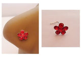 Sterling Silver Nose Stud Pin L Shape BIG Flower 20g 20 gauge Crystal Red - I Love My Piercings!