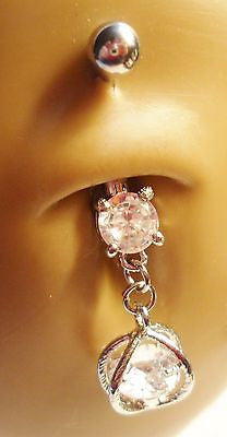 Surgical Steel Belly Ring Barbell Dangle Clear Crystal Cradle 14 gauge 14g - I Love My Piercings!