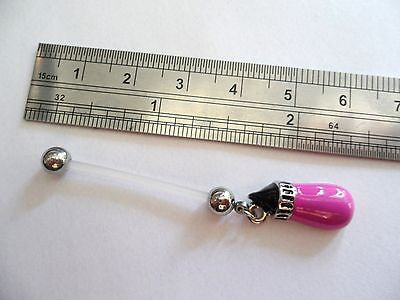 Bioplast Pregnancy Flexible Pink Baby Bottle Belly Barbell Ring 14 gauge 14g - I Love My Piercings!