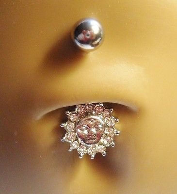 Surgical Stainless Steel Belly Ring Man In The Moon 14 gauge 14g Clear Crystals - I Love My Piercings!
