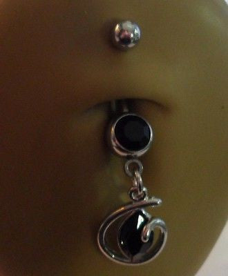 Surgical Steel Belly Ring Black Marquise Crystal Loop Dangle 14 gauge 14g - I Love My Piercings!