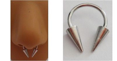 Surgical Steel Septum Nose Half Hoop Ring Nostril Long Spikes 16g 16 gauge - I Love My Piercings!