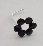Sterling Nose Stud Ring L Shape Large Open Flower Crystal Black 20g 20 gauge - I Love My Piercings!
