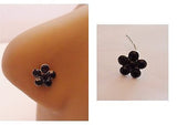 Sterling Silver Nose Stud Pin L Shape BIG Flower 20g 20 gauge Crystal Black - I Love My Piercings!