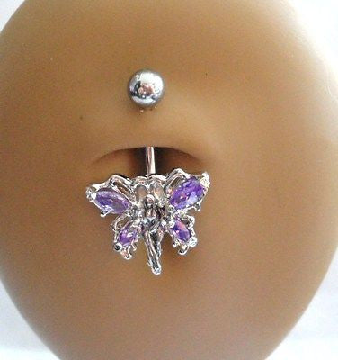 Surgical Steel Belly Ring Tinkerbell Fairy Crystal 14 gauge 14g Pink - I Love My Piercings!