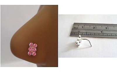 Pink Double Row Crystal Nose Ring Stud Pin L Shape Sterling Silver 20 gauge 20g - I Love My Piercings!