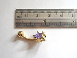 Gold Titanium Solitaire Purple Star Crystal Belly Curved  Ring 14 gauge 14g - I Love My Piercings!
