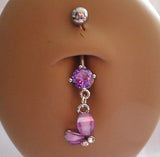 Surgical Steel Belly Dangle Purple Crystal Baby Butterfly Ring 14 gauge 14g - I Love My Piercings!