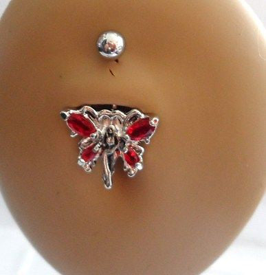 Surgical Steel Belly Ring Tinkerbell Fairy Crystal 14 gauge 14g Red - I Love My Piercings!